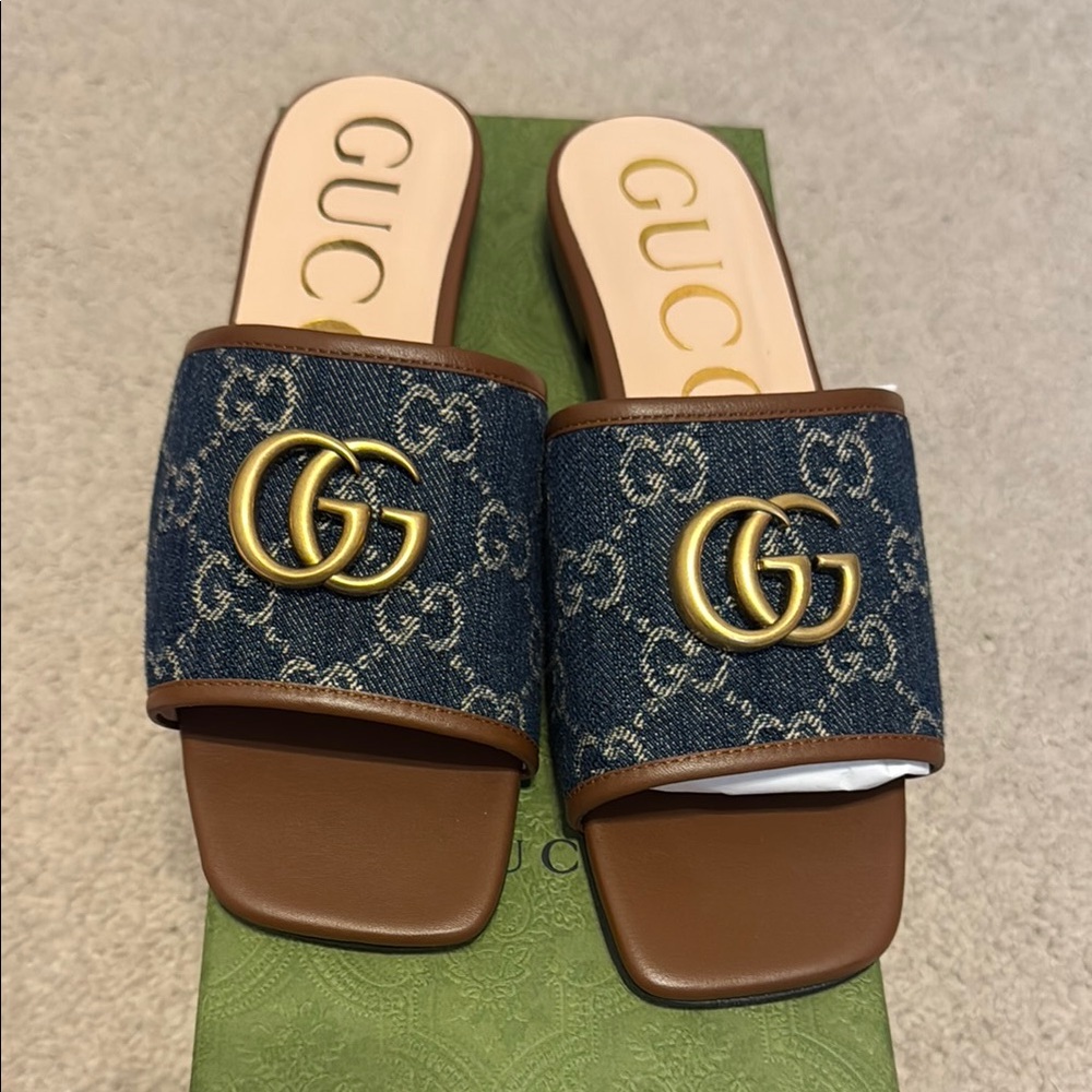 Gucci Blue and Brown Sandals